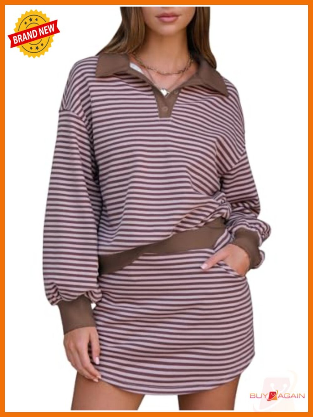 Striped Cotton Two Piece Sweatshirt and Skort Set
